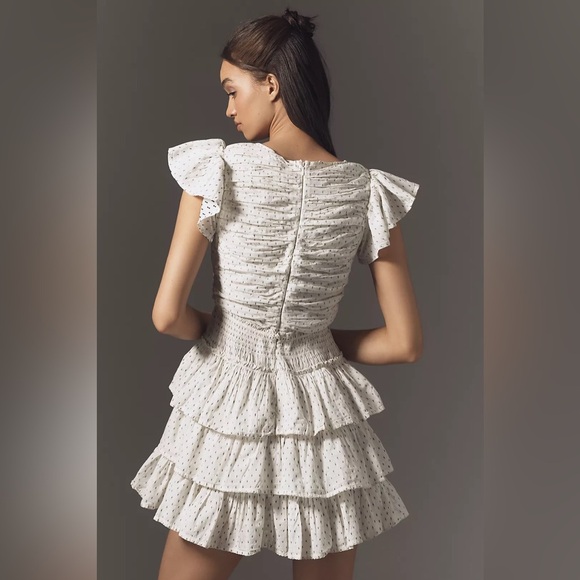 NWT! By Anthropologie Puff-Sleeve Gathered Tiered Mini Dress - Size XL 🍟 - Picture 2 of 5